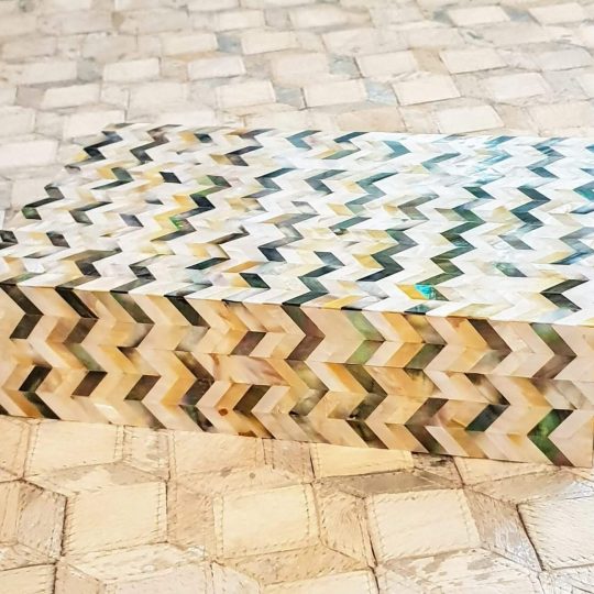 Mother Of Pearl White Gold Silver Chevron Decorative Box - beautiful decorative boxes by The Cinnamon Room