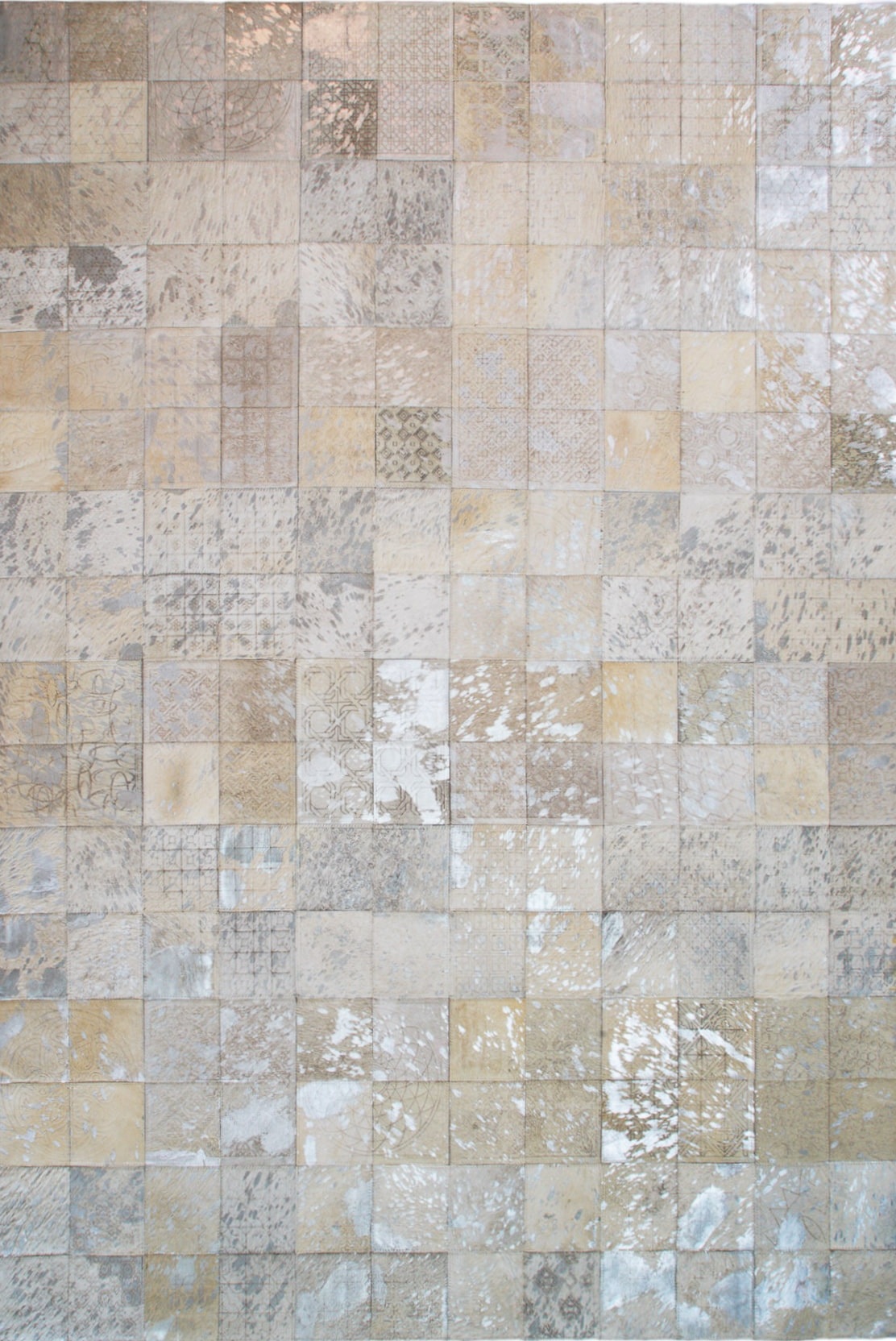 Neutral White Silver Square Laser Etched Hide Rug by The Cinnamon Room